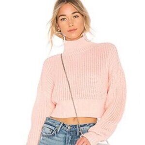 Lovers + Friends Mockneck Cropped Loose Knit Pink Long Sleeve Wool Blend Sweater